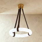 AuroraHalo Levitating Alabaster Pendant Light With Leather Straps