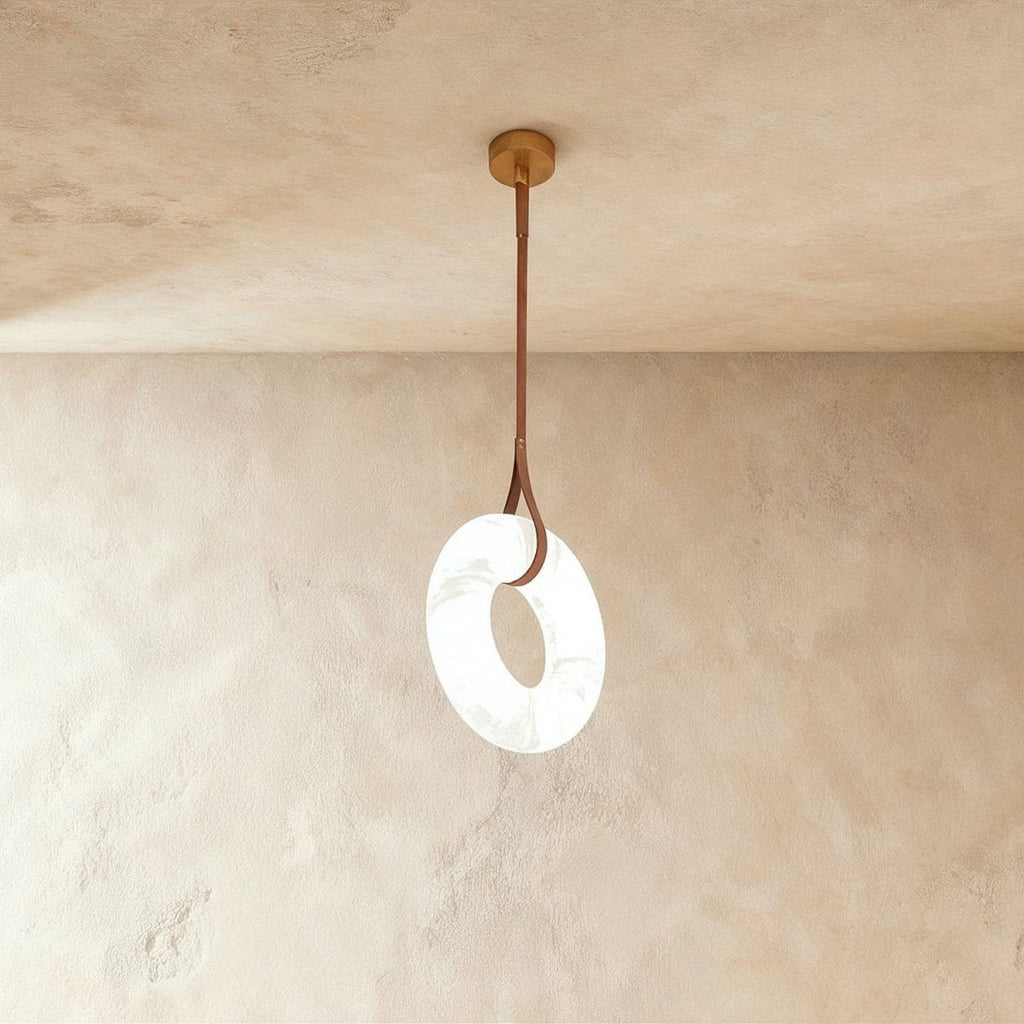 AuroraHalo Levitating Alabaster Pendant Light With Leather Straps