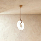 AuroraHalo Levitating Alabaster Pendant Light With Leather Straps