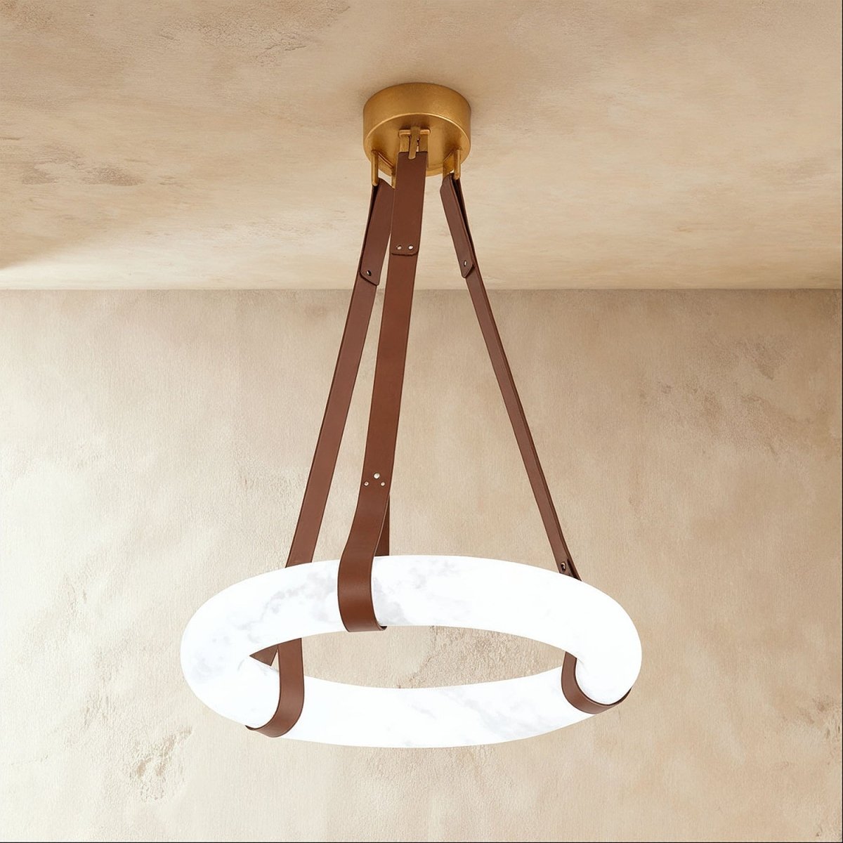 AuroraHalo Levitating Alabaster Pendant Light With Leather Straps