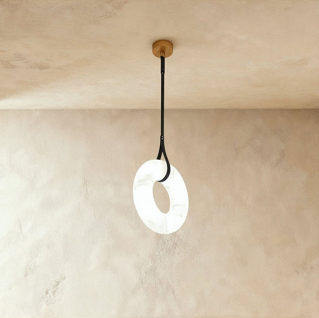 AuroraHalo Levitating Alabaster Pendant Light With Leather Straps