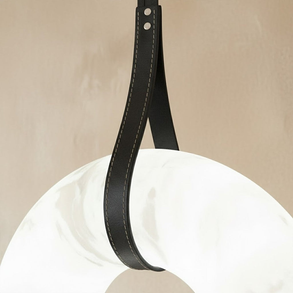 AuroraHalo Levitating Alabaster Pendant Light With Leather Straps