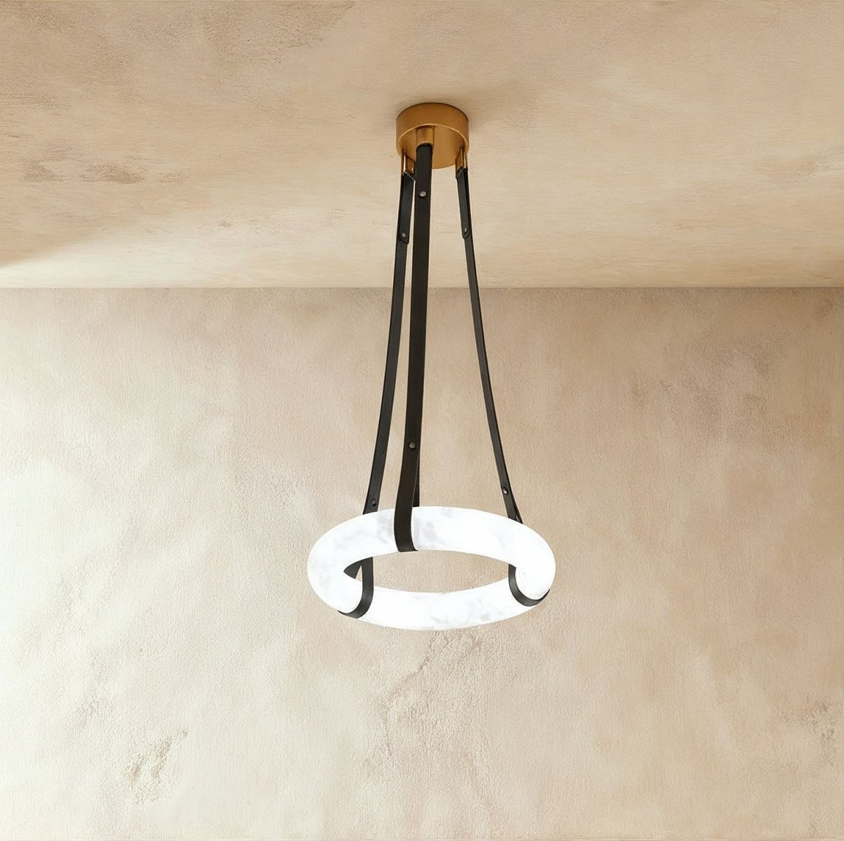 AuroraHalo Levitating Alabaster Pendant Light With Leather Straps