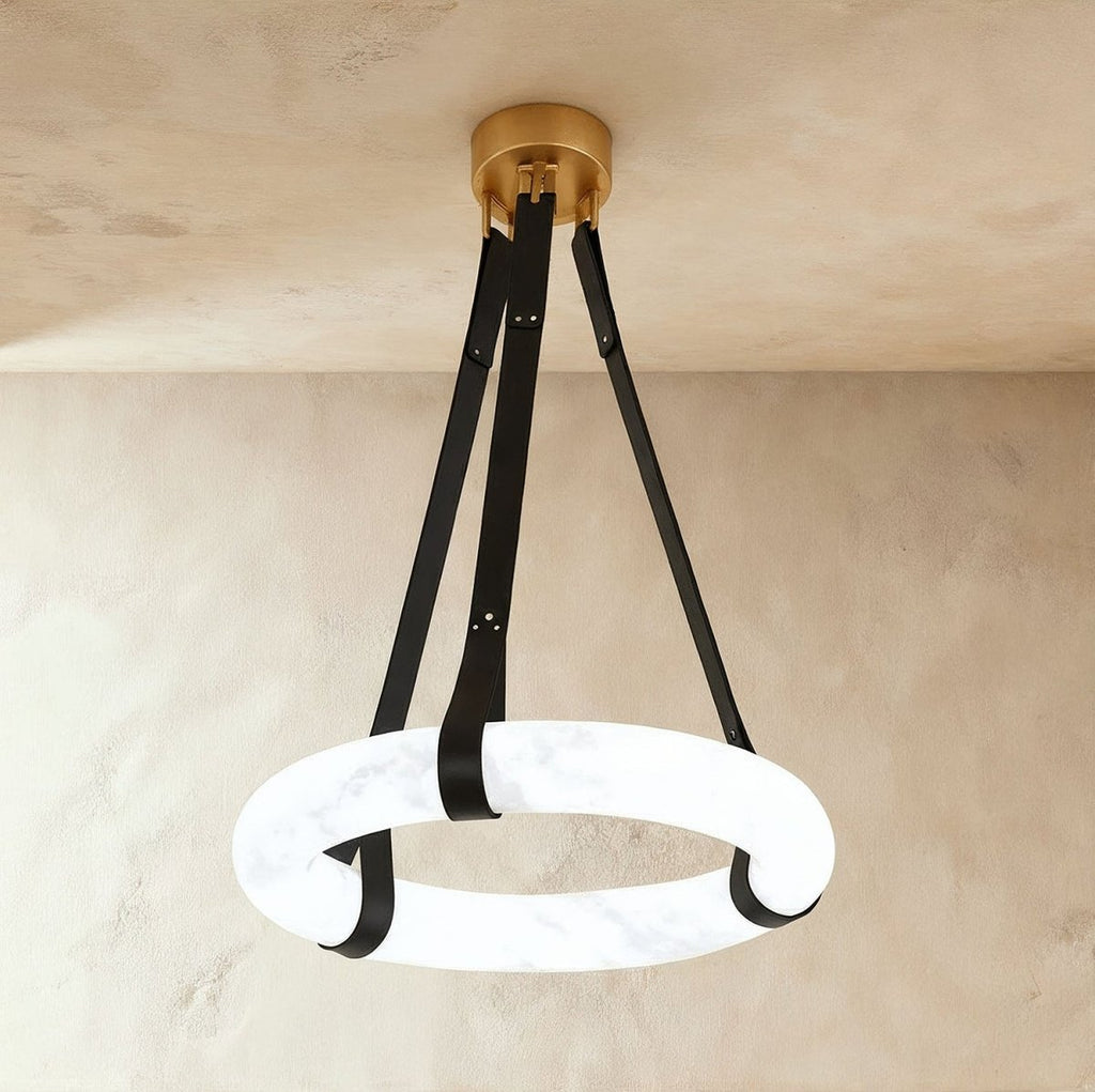 AuroraHalo Levitating Alabaster Pendant Light With Leather Straps