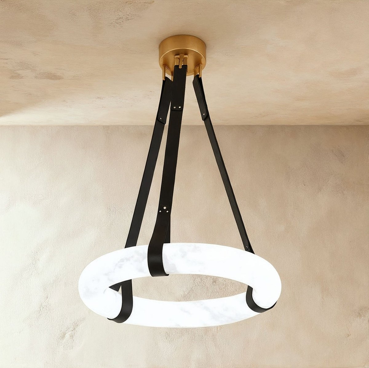AuroraHalo Levitating Alabaster Pendant Light With Leather Straps