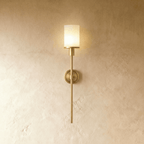 Elongated Alabaster Wall Lamp Featuring Brass Accents For Modern Interiors