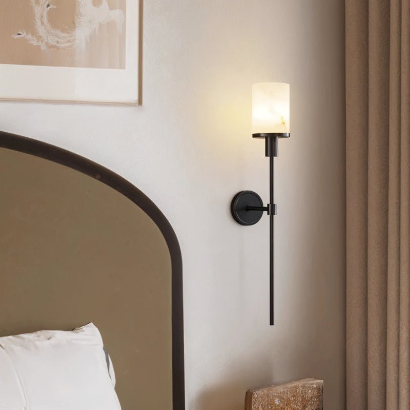 Elongated Alabaster Wall Lamp Featuring Brass Accents For Modern Interiors