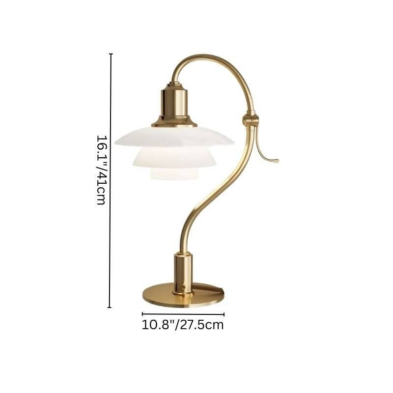 Aurelia frostad glasbordslampa med aluminiumarm och mjuk omgivningsbelysning
