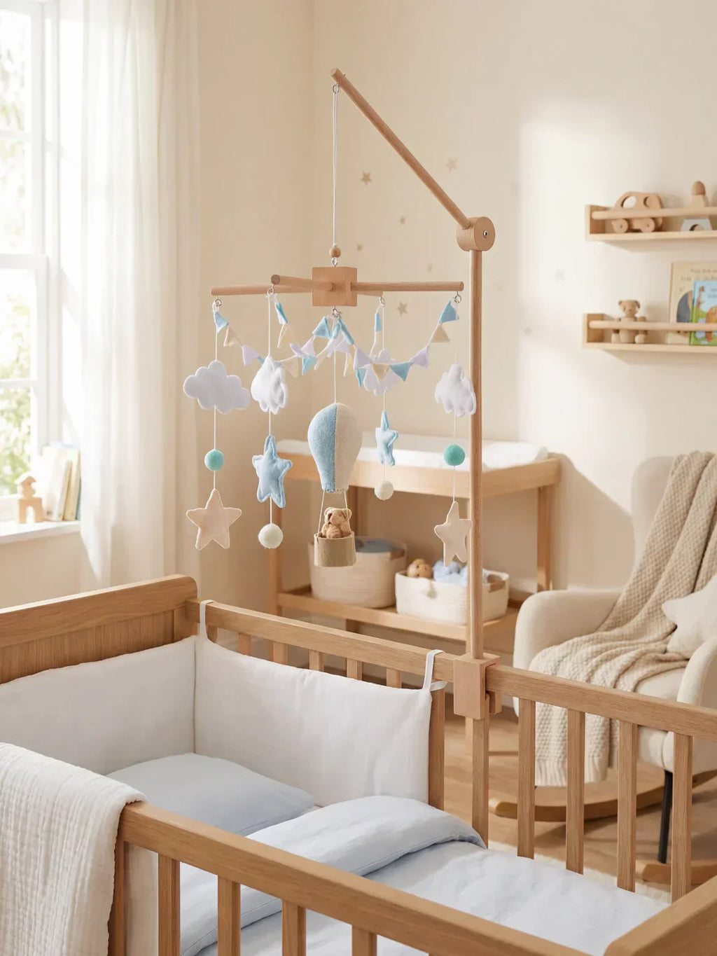 Natural Wood Crib Mobile To Calm Your Baby At Bedtime