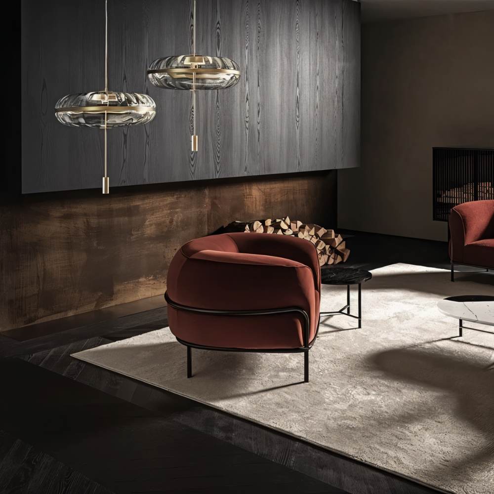 Lampa wisząca Rippled Glass z rzeźbiarską metalową ramą i miękkim światłem