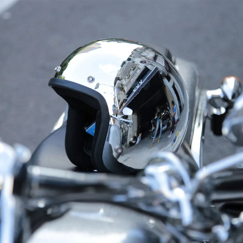 3/4 Motorcycle Helmet In Silver Finish, AstraVelo DOT & ECE Certified