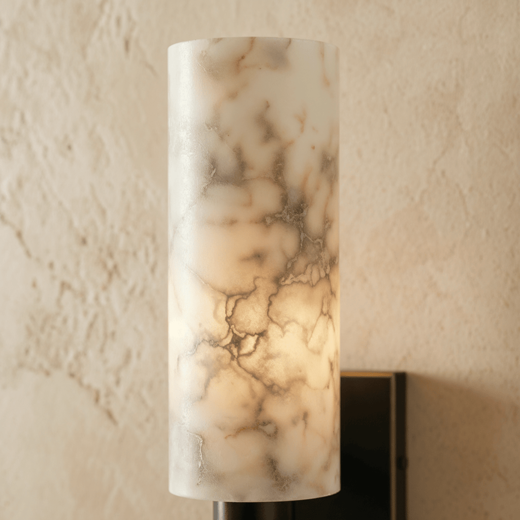 Lampada da parete Aurelia in marmo venato con cornice metallica geometrica