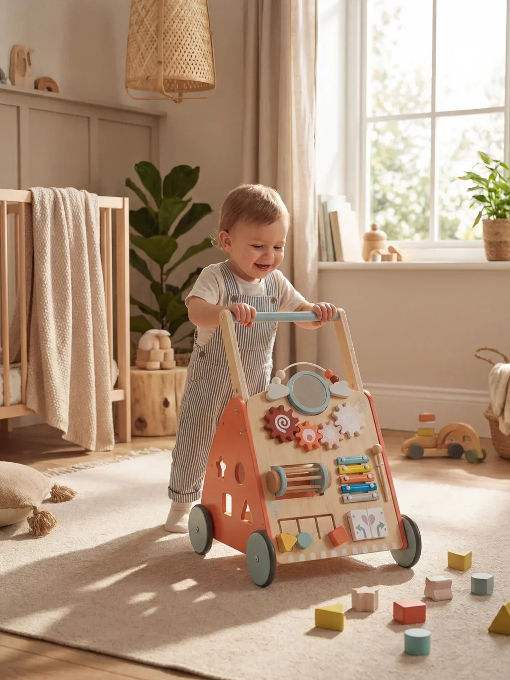 Trotteur pousseur multi-activités en bois pour bébé | Fioriscas