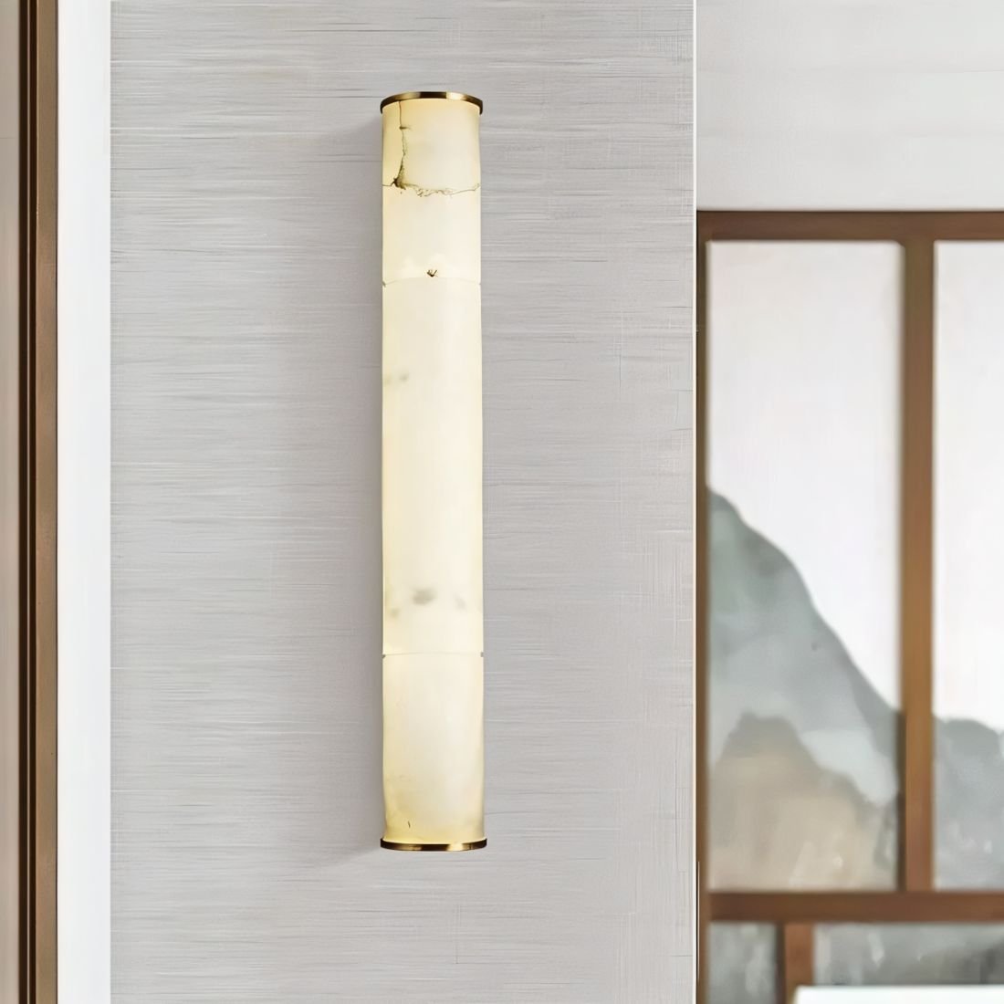 Lámpara de pared de cobre y mármol con base de piedra alabastro  