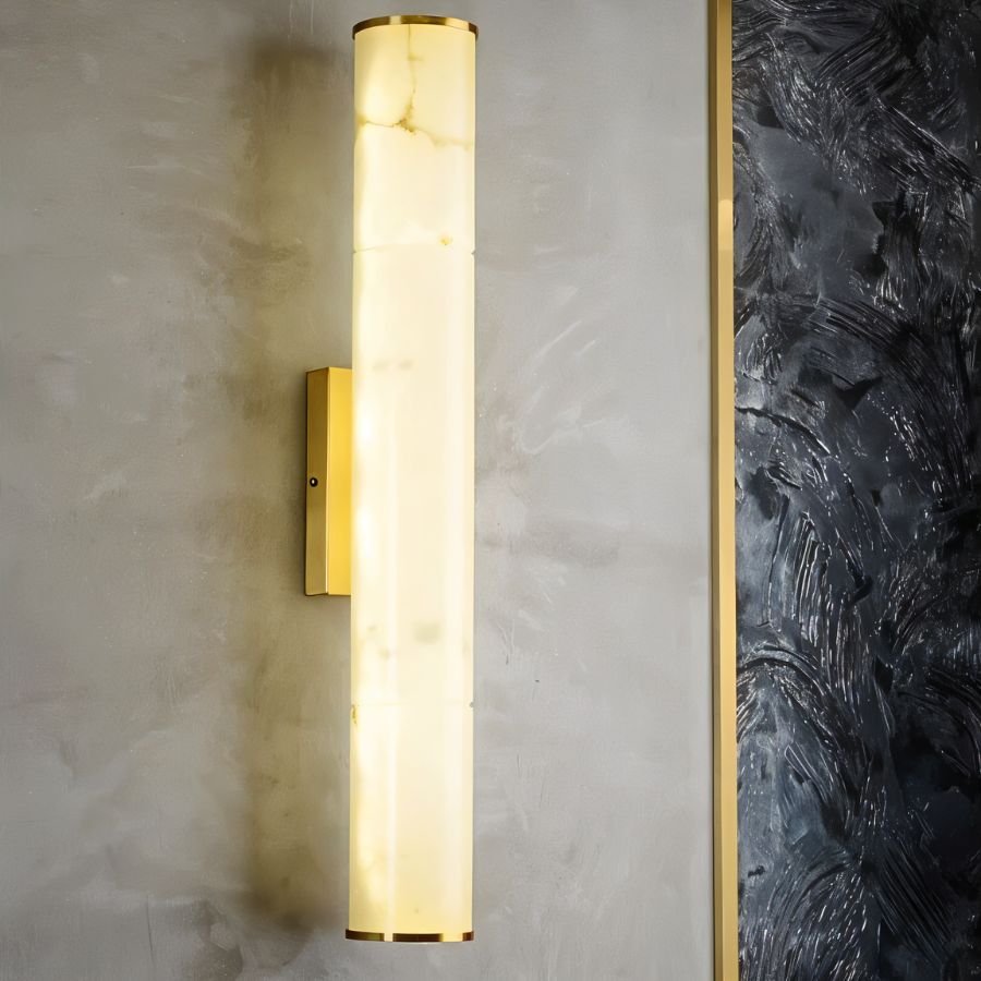 Lámpara de pared de cobre y mármol con base de piedra alabastro  