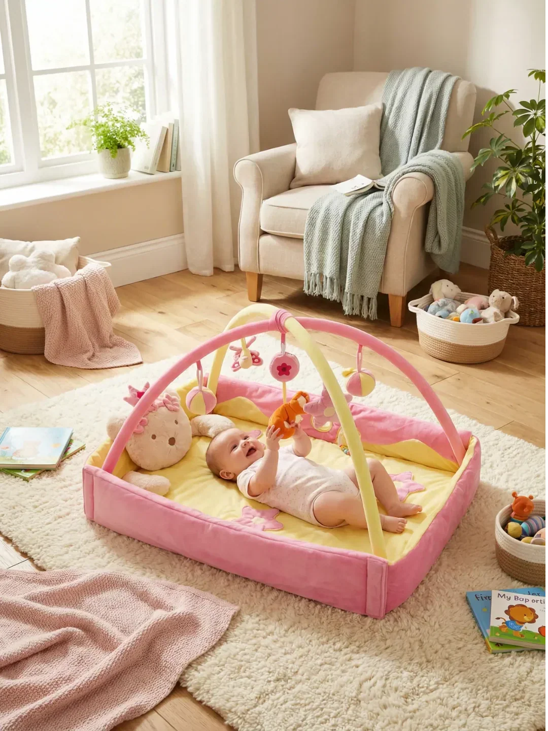 Rechteckiger 2-in-1-Sinnesbogen und Spielmatte – Babys erster Aktivitätsbereich | Fioriscas