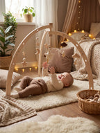 Wooden Baby Play Arch With Hanging Moon, Stars & Clouds