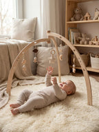 Wooden Baby Play Arch With Hanging Moon, Stars & Clouds