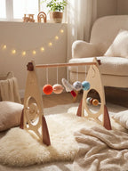 Arche d’éveil en bois massif pour bébé avec jouets fusée et étoile