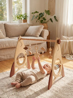 Arche d’éveil en bois massif pour bébé avec jouets fusée et étoile