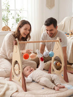 Arche d’éveil en bois massif pour bébé avec jouets fusée et étoile