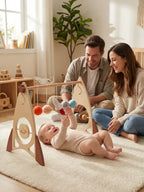 Arche d’éveil en bois massif pour bébé avec jouets fusée et étoile