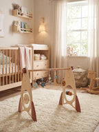 Arche d’éveil en bois massif pour bébé avec jouets fusée et étoile