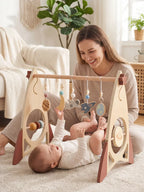 Arche d’éveil en bois massif pour bébé avec jouets fusée et étoile