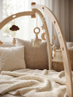 Wooden Baby Play Arch With Hanging Moon, Stars & Clouds