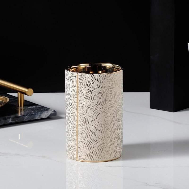 Lumenora 4-Piece Ceramic Bathroom Accessory Set, Gold-Toned Accents