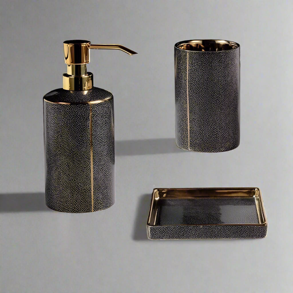 Lumenora 4-Piece Ceramic Bathroom Accessory Set, Gold-Toned Accents