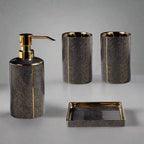 Lumenora 4-Piece Ceramic Bathroom Accessory Set, Gold-Toned Accents