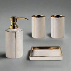 Lumenora 4-Piece Ceramic Bathroom Accessory Set, Gold-Toned Accents