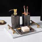 Lumenora 4-Piece Ceramic Bathroom Accessory Set, Gold-Toned Accents