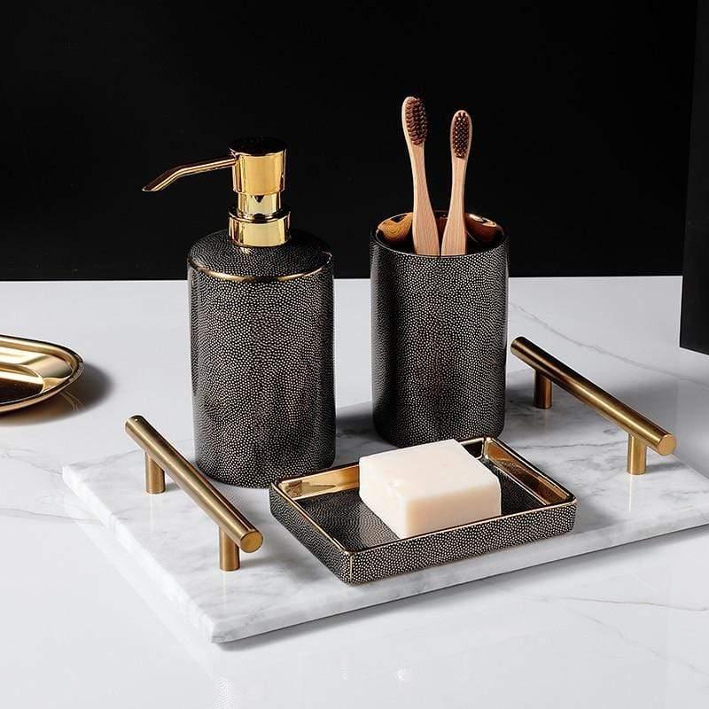 Lumenora 4-Piece Ceramic Bathroom Accessory Set, Gold-Toned Accents