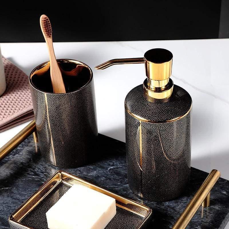 Lumenora 4-Piece Ceramic Bathroom Accessory Set, Gold-Toned Accents