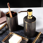 Lumenora 4-Piece Ceramic Bathroom Accessory Set, Gold-Toned Accents