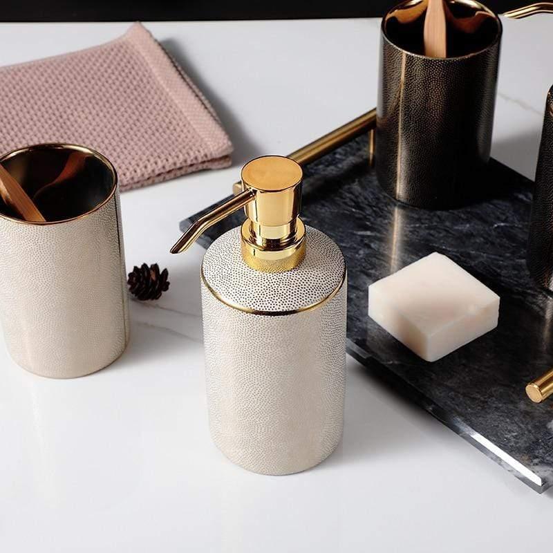 Lumenora 4-Piece Ceramic Bathroom Accessory Set, Gold-Toned Accents
