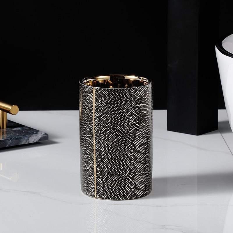 Lumenora 4-Piece Ceramic Bathroom Accessory Set, Gold-Toned Accents