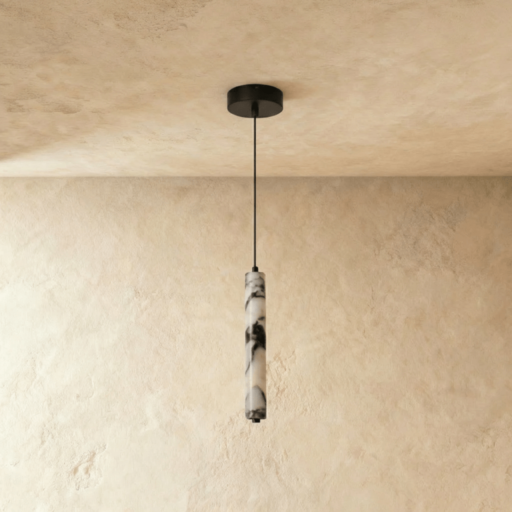 LumenStone Marble Pendant Light Elegant Stone Column Fixture for Modern Interiors