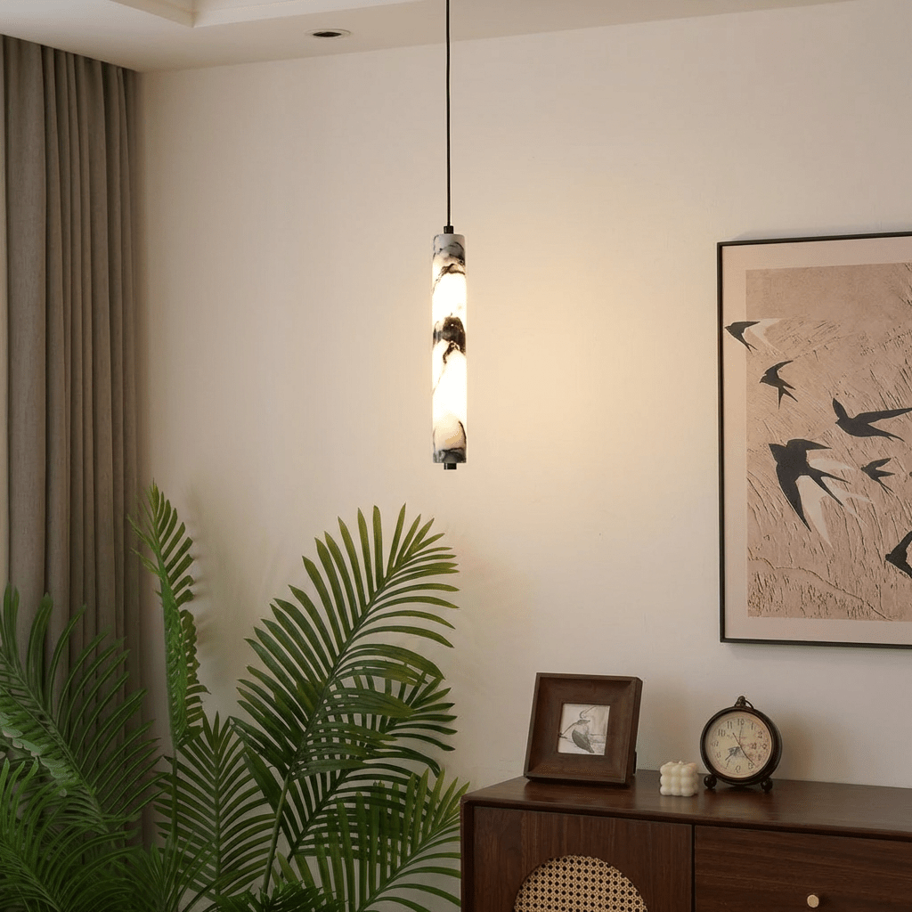 LumenStone Marble Pendant Light Elegant Stone Column Fixture for Modern Interiors