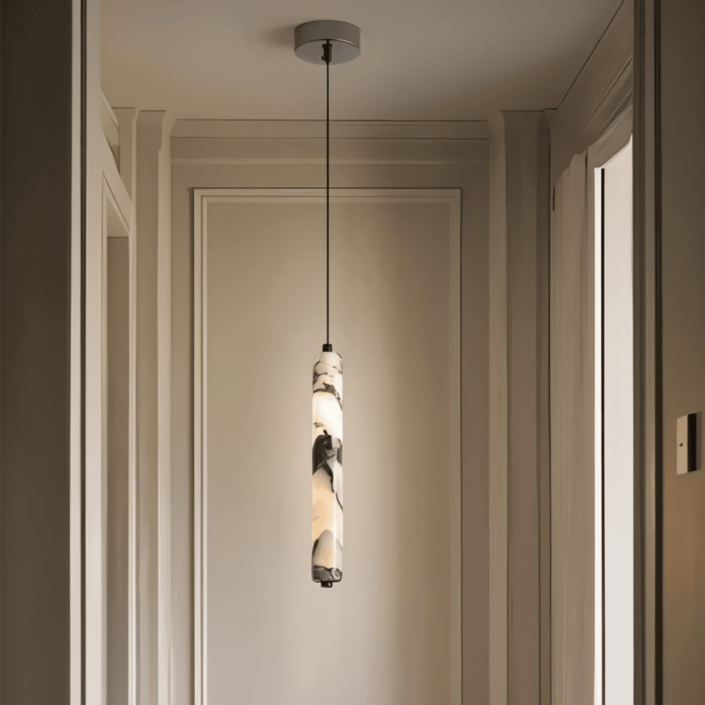 LumenStone Marble Pendant Light Elegant Stone Column Fixture for Modern Interiors