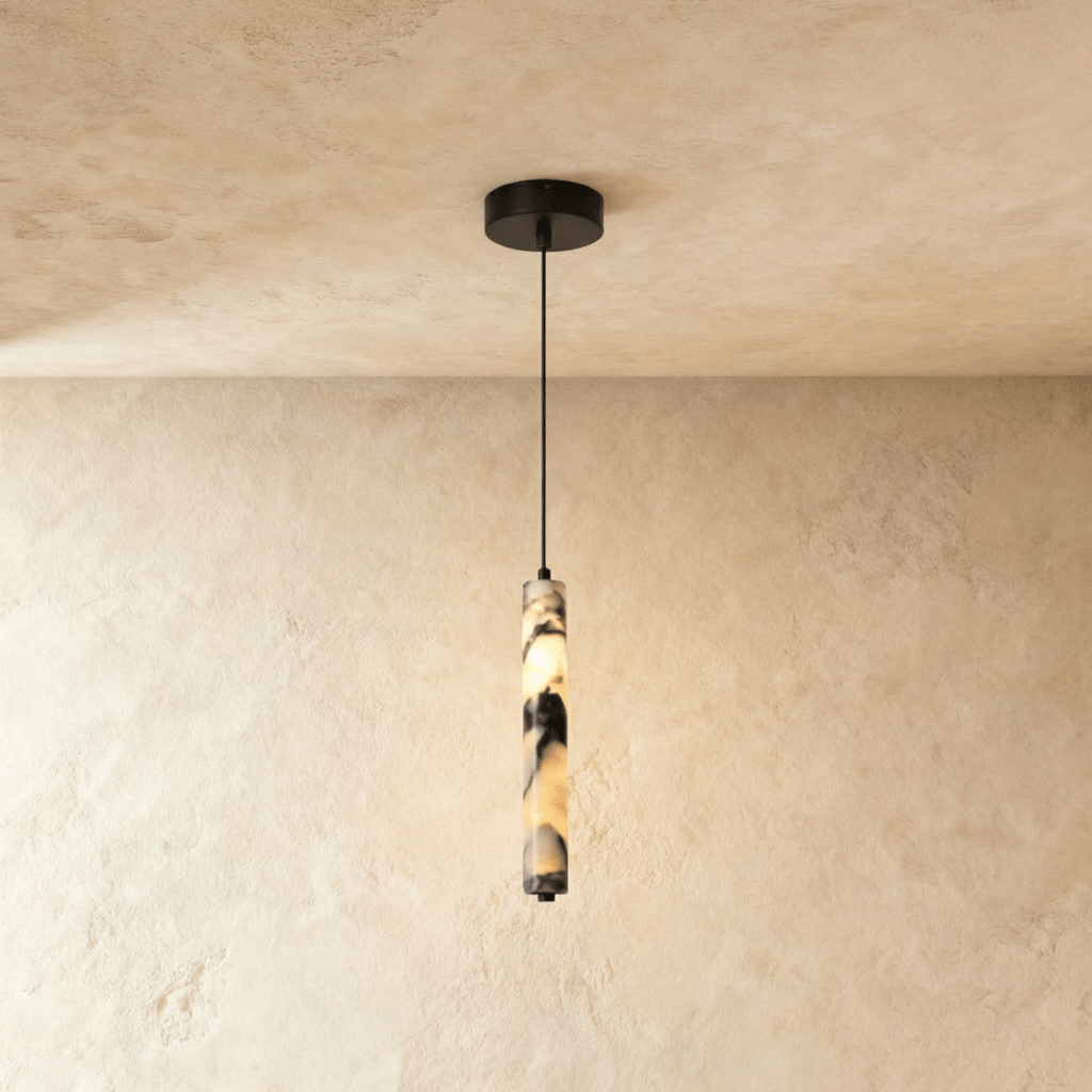 LumenStone Marble Pendant Light Elegant Stone Column Fixture for Modern Interiors
