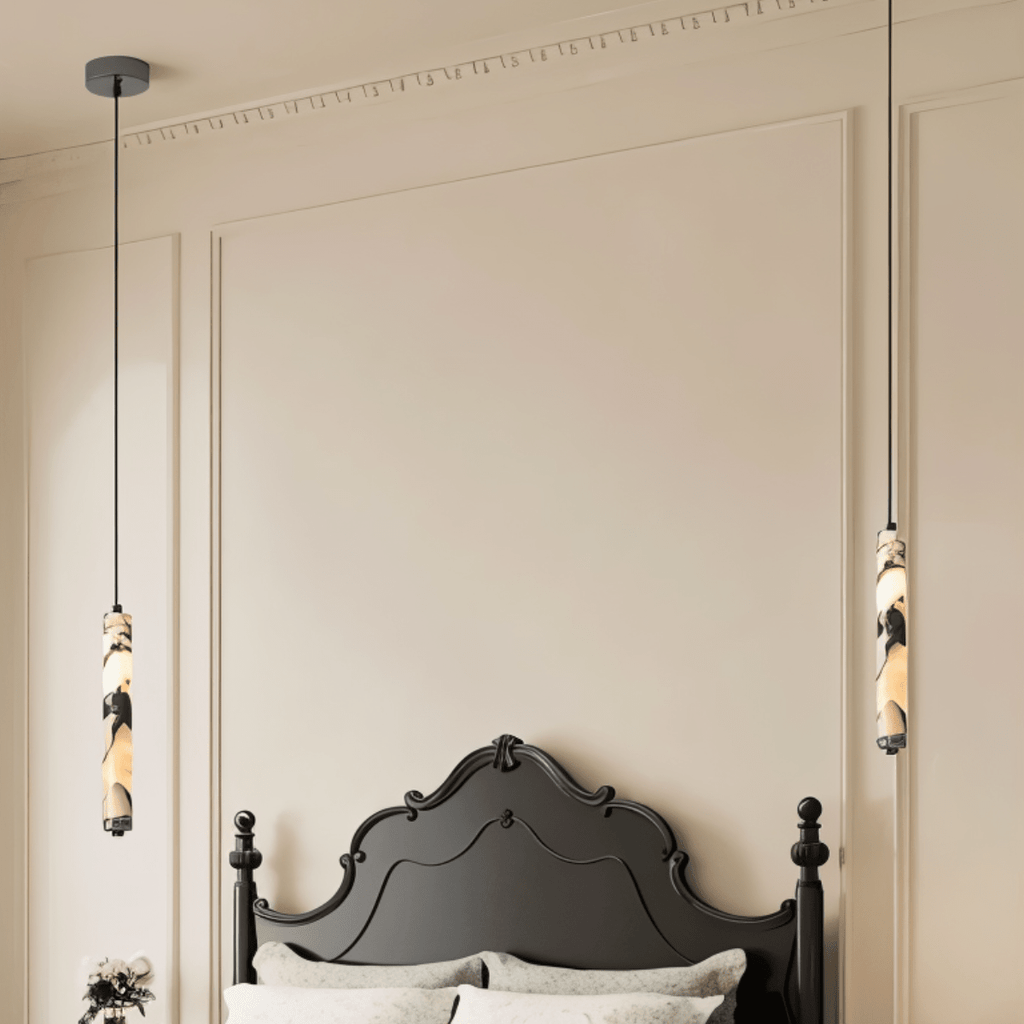 LumenStone Marble Pendant Light Elegant Stone Column Fixture for Modern Interiors
