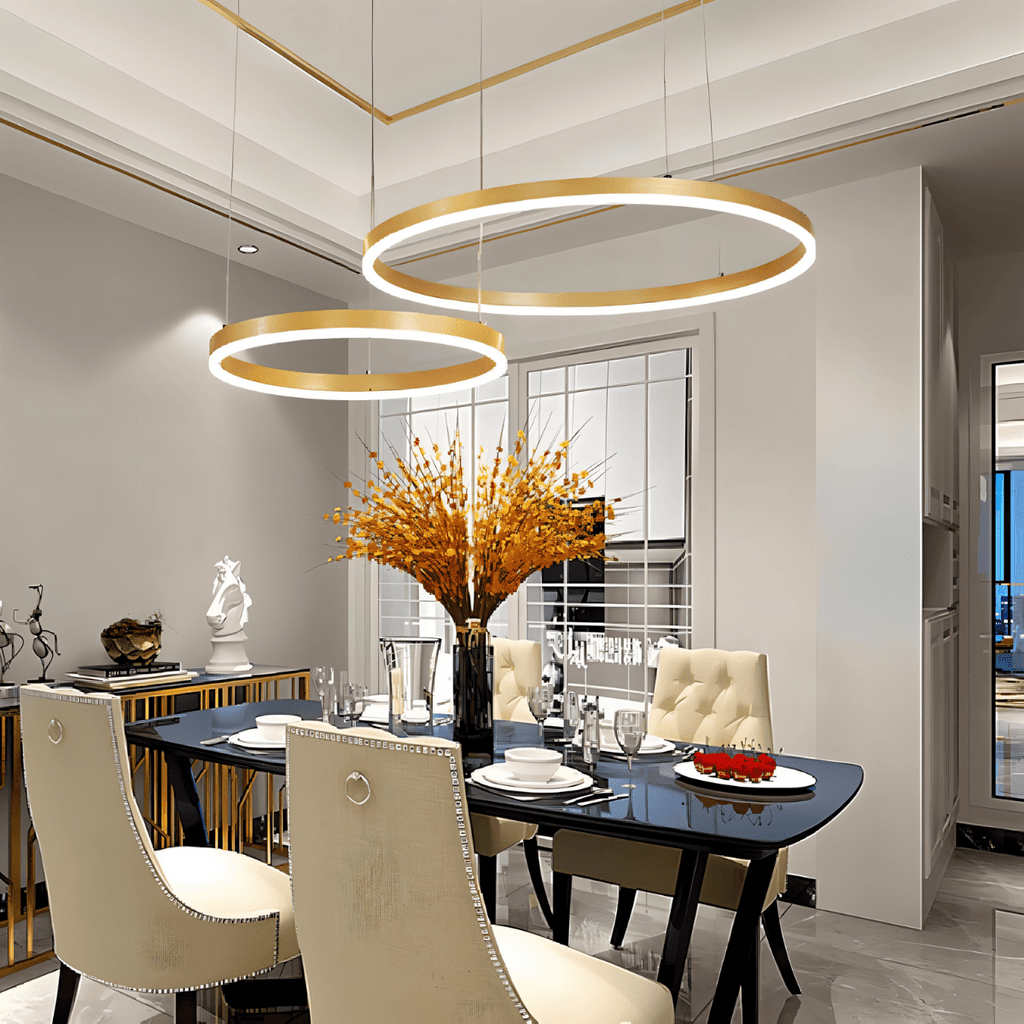 Żyrandol LED Nova Ring z polerowaną czarną żelazną ramą