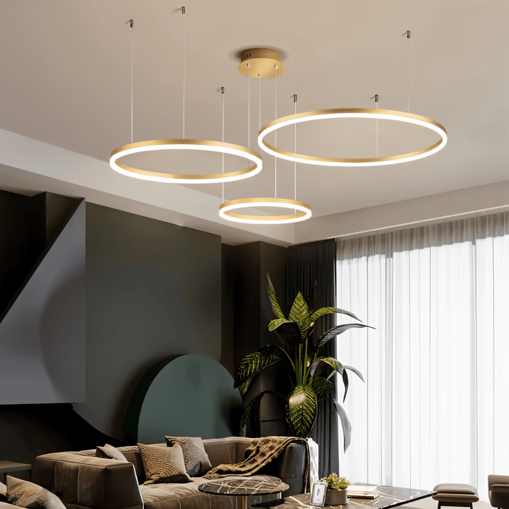Żyrandol LED Nova Ring z polerowaną czarną żelazną ramą