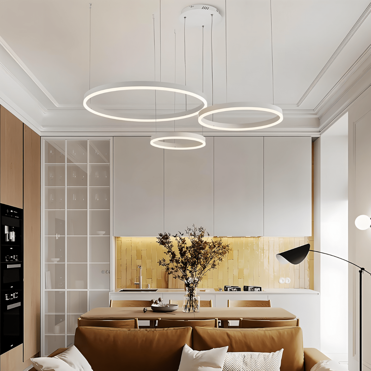 Żyrandol LED Nova Ring z polerowaną czarną żelazną ramą