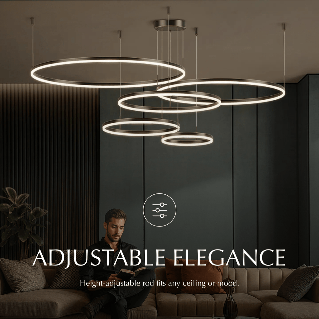 Żyrandol LED Nova Ring z polerowaną czarną żelazną ramą