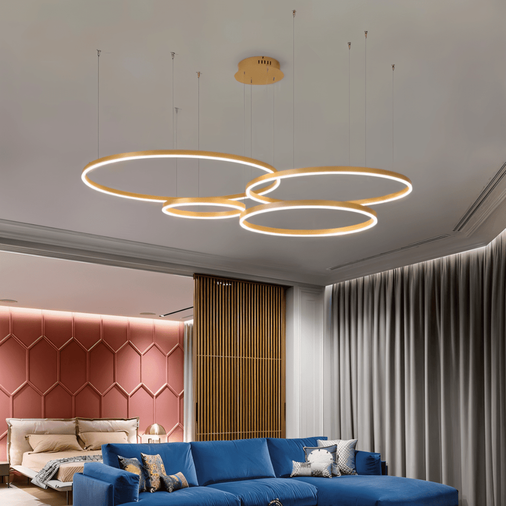 Żyrandol LED Nova Ring z polerowaną czarną żelazną ramą
