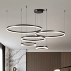 Żyrandol LED Nova Ring z polerowaną czarną żelazną ramą